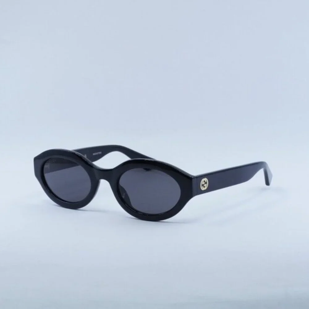 Gucci GG1579S 001 Sunglasses Shiny Black Oval Frame, Grey Lenses - Picture 3 of 10